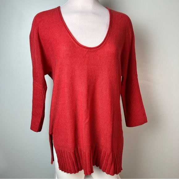 Moth Sweaters - Moth Red Scoop Neck Sweater | Size Medium | Cotton Silk Blend | Anthropologie